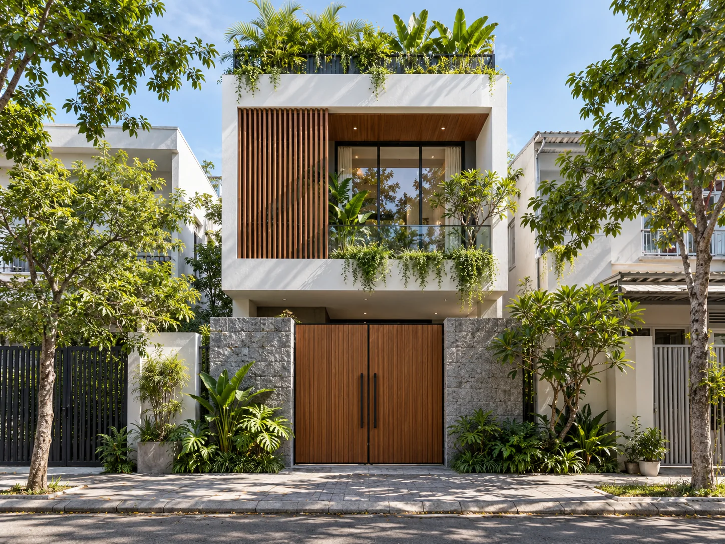 Nhà phố hiện đại với khoảng xanh trước nhà
